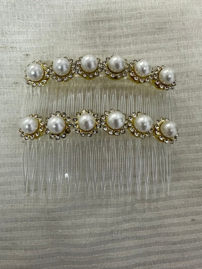 Peineta Decorada con perla y Brillantes 10cms 2 Unidades