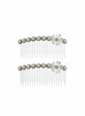 Peinetas Plasticas Decoradas con Perlas y Flor 2 Unidades 9cms