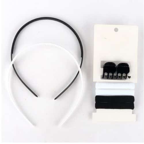 Set de 2 Diademas+ 2 Colas + 2 Mariposas Blanco y Negro