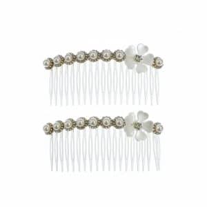 Peinetas Plasticas Decoradas con Perlas y Flor 2 Unidades 9cms